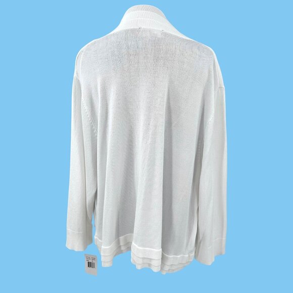 NWT RONNI NICOLE WHITE OPEN FRONT PLEATED LIGHTWEIGHT CARDIGAN SWEATER - 2X - Picture 5 of 9